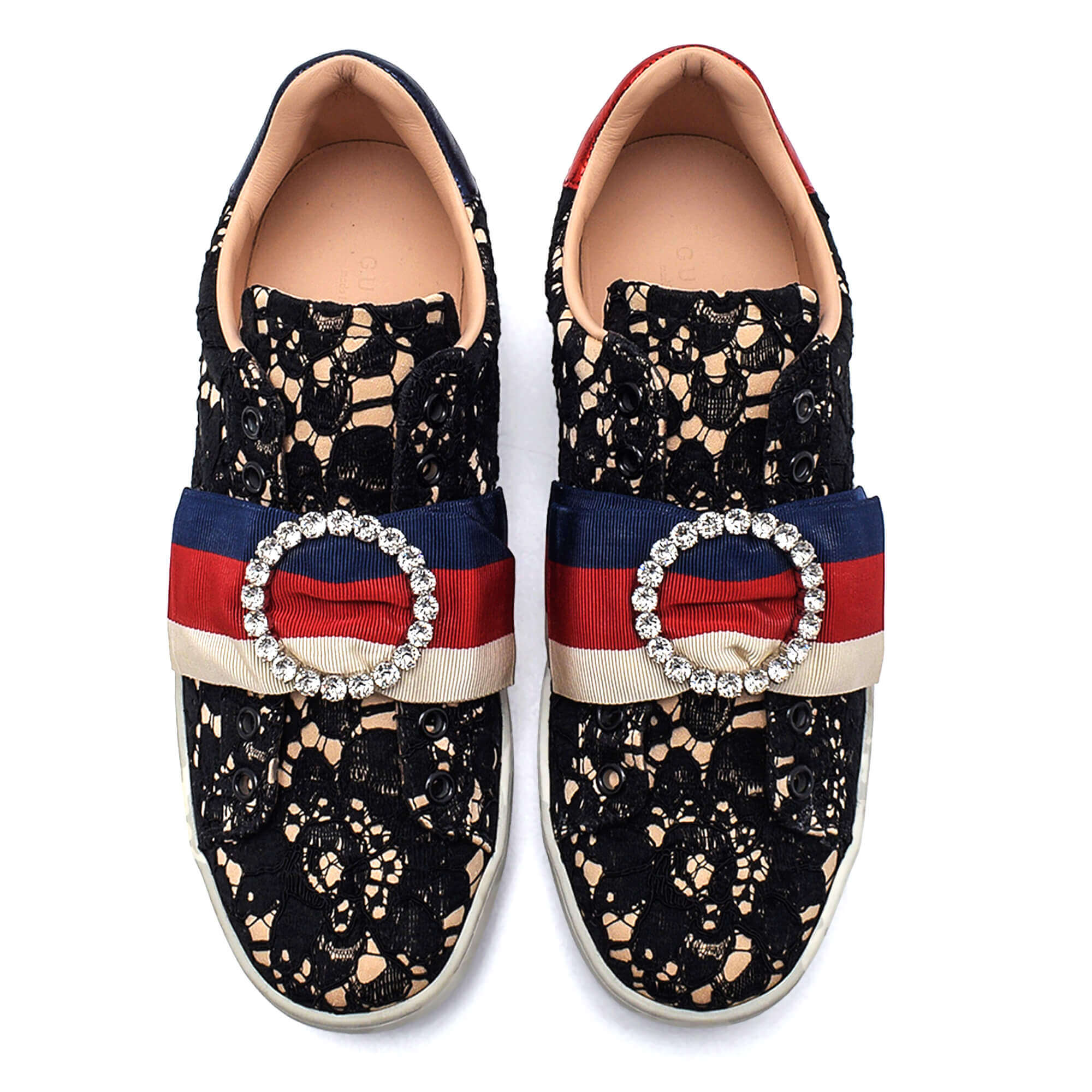 Gucci - Black Lace Ace Web Crystal Embellished Sneakers